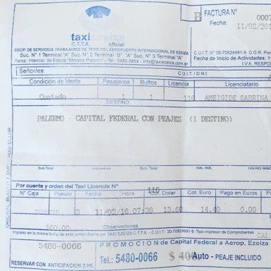 Receipt of Taxi Ezeiza